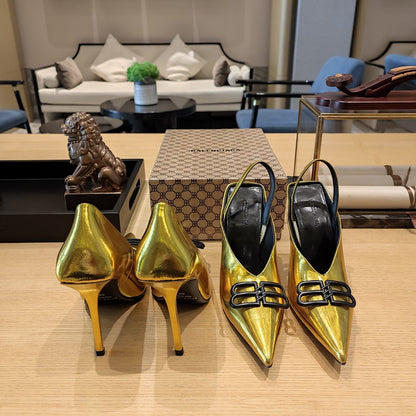 Balenciaga 26s High Heel 100 Gold Patent Leather 681203