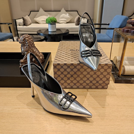 Balenciaga 26s High Heel 100 Sliver Patent Leather 681204