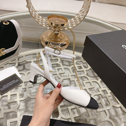 high slingbacks white black lambskin grosgrain