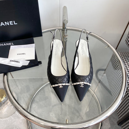 cc slingback pumps 45 black quilted lambskin black grosgrain pointed toe 582849