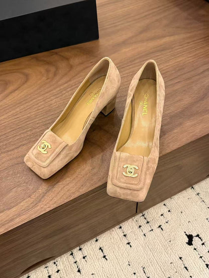 Chanel 2026 High Heel Pump Beige Suede Leather