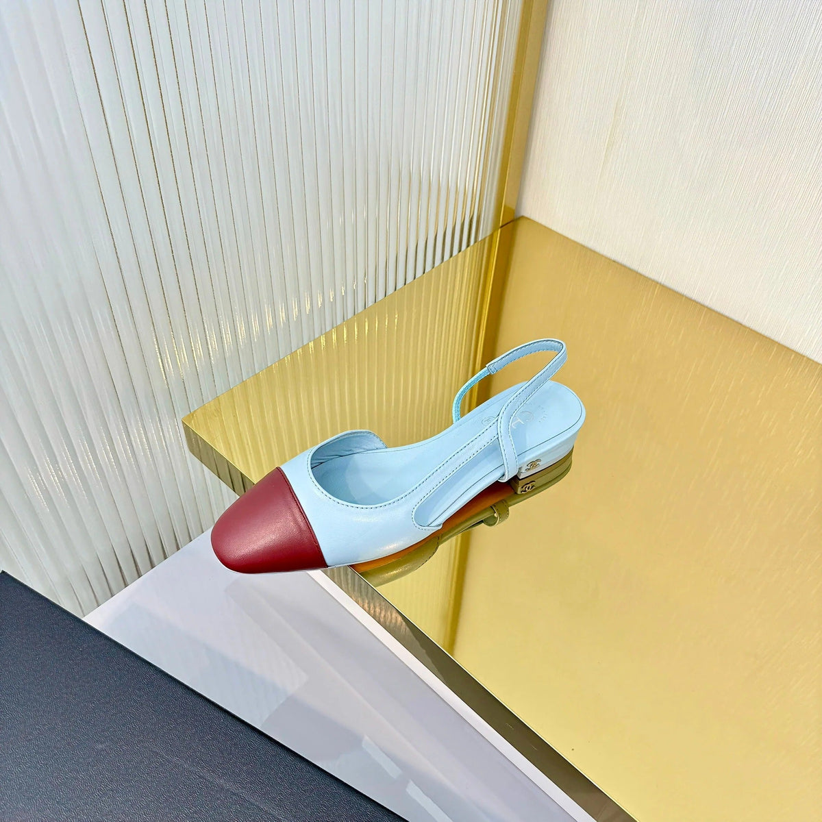 CC 26 Slingback Flat Sky Blue Burgundy Lambskin 714026