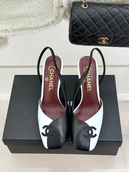 Chanel 26S Slingback 85mm Black White in Cowhide 706356