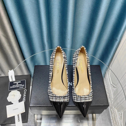 Chanel 26 Pointed Toe 85mm Pearl Black White in Coarse Tweed 712804
