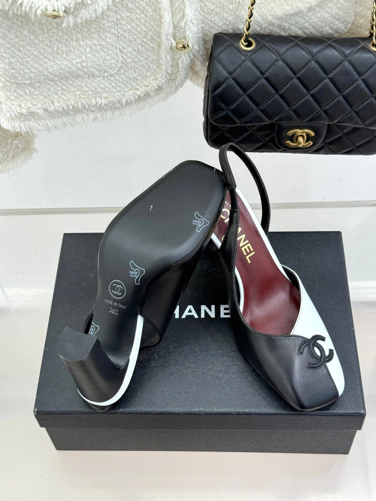 Chanel 26S Slingback 85mm Black White in Cowhide 706356