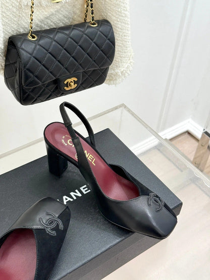 Chanel 26S Slingback 85mm Black in Cowhide Suede 706354