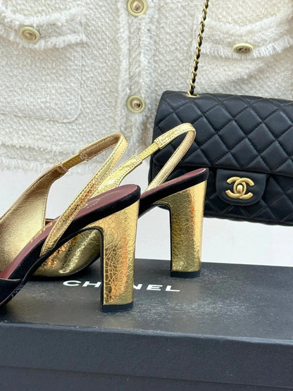 Chanel 26S Slingback 85mm Gold Black in Customized leather 706357