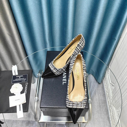 Chanel 26 Pointed Toe 85mm Pearl Black White in Coarse Tweed 712804