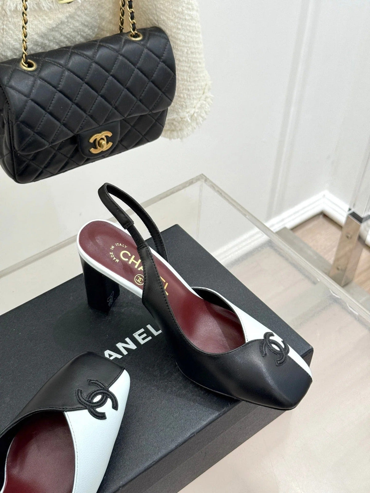 Chanel 26S Slingback 85mm Black White in Cowhide 706356