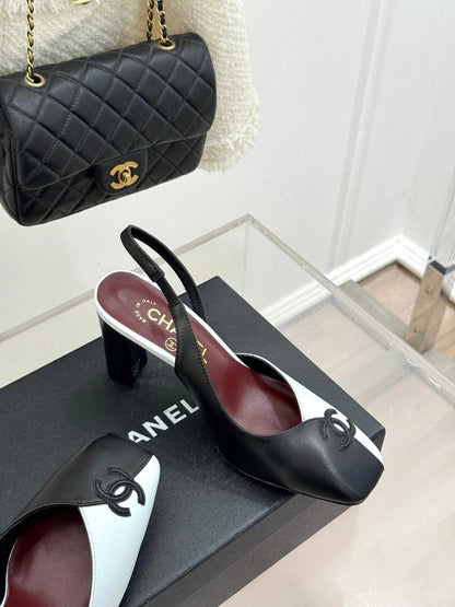 Chanel 26S Slingback 85mm Black White in Cowhide 706356