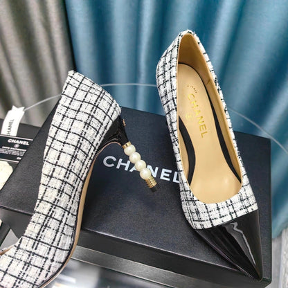 Chanel 26 Pointed Toe 85mm Pearl White in Coarse Tweed 712806