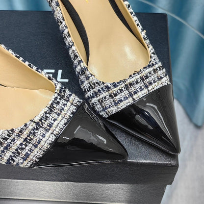 Chanel 26 Pointed Toe 85mm Pearl Black White in Coarse Tweed 712804