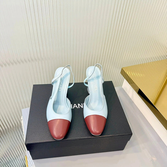 CC 26 Slingback High Heel 9cm Light Blue Burgundy Lambskin 714016