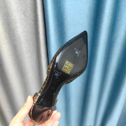 Chanel Pointed-Toe Vintage High Heels 70mm Bronze Yellow in Calfskin 712469