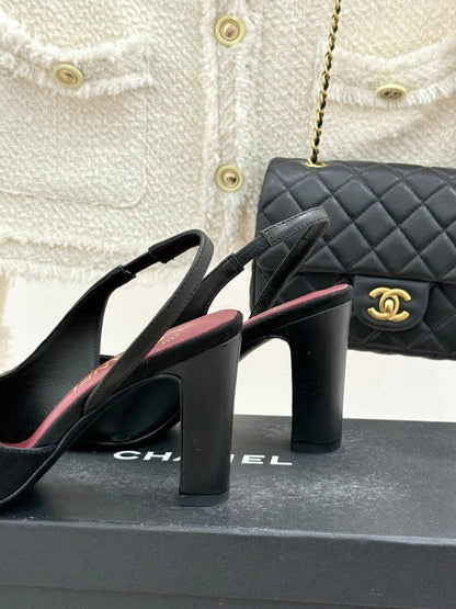 Chanel 26S Slingback 85mm Black in Cowhide Suede 706354