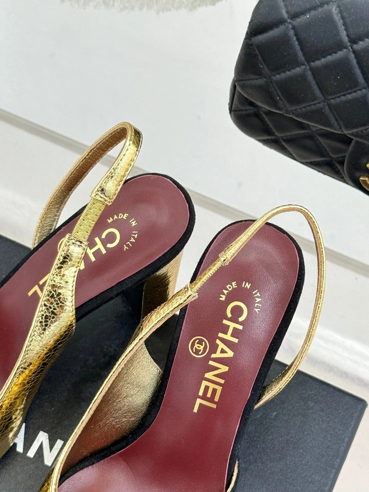 Chanel 26S Slingback 85mm Gold Black in Customized leather 706357