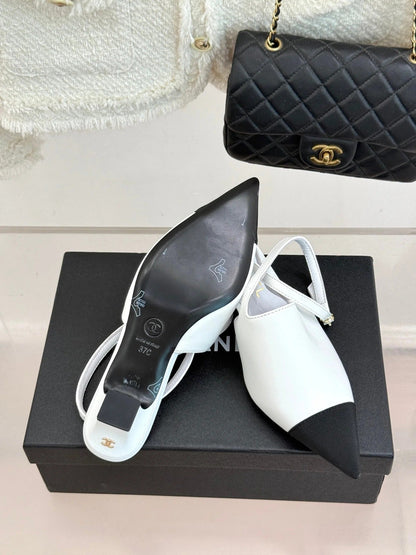 CC Pointed Toe Kitten Heel 30 Open Back Sandals White in Cowhide 706381