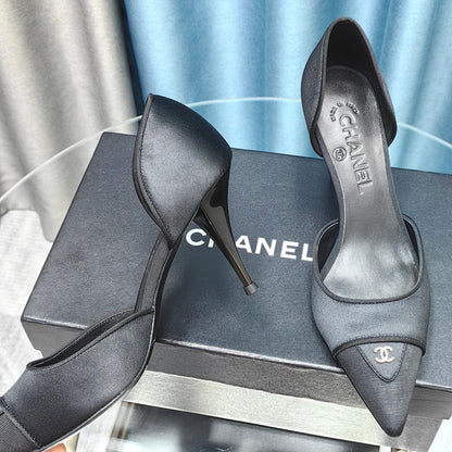 Chanel 26ss Retro Hollow-Out Pointed-Toe 70 Vintage Black in Calfskin 712470