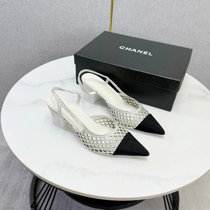 Chanel 2026 Embellished Mesh Slingback 50mm Sheepskin Satin 904533