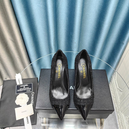 Chanel 26 Pointed Toe 85mm Pearl Black in Coarse Tweed 712805