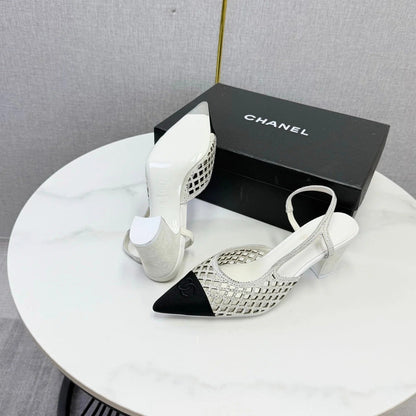 Chanel 2026 Embellished Mesh Slingback 50mm Sheepskin Satin 904533