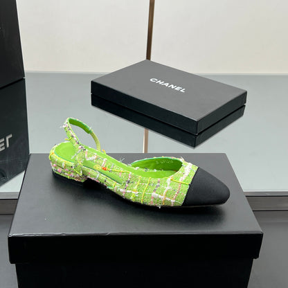 CC Slingback Tweed Green Sheepskin 362815