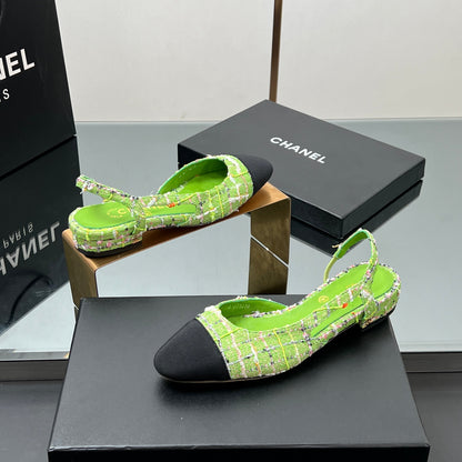 CC Slingback Tweed Green Sheepskin 362815