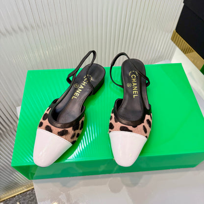 CC Slingback Flat White Muted Pink Leopard-Print Leather 923834