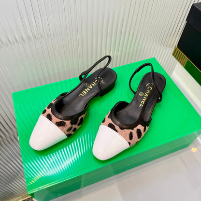 CC Slingback Flat White Muted Pink Leopard-Print Leather 923834