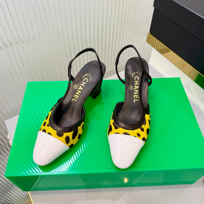 CC Slingback 6.5cm White Yellow Leopard-Print Leather 923841