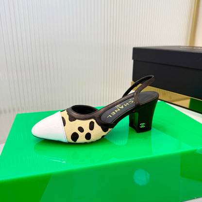 CC Slingback 6.5cm White Beige Leopard-Print Leather 923843