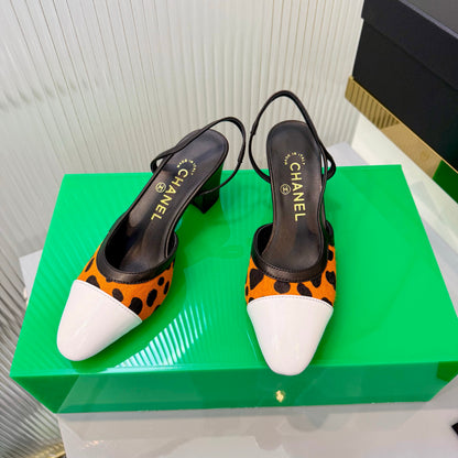CC Slingback 6.5cm White Orange Leopard-Print Leather 923844