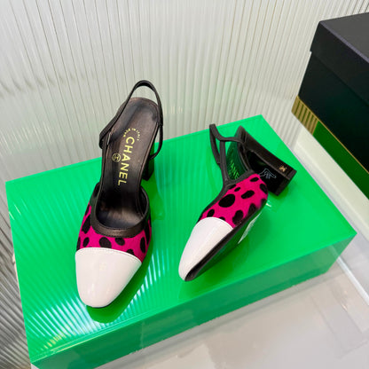 CC Slingback 9cm White Pink Leopard-Print Leather 923851