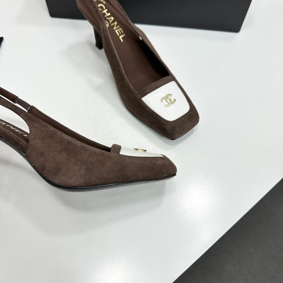 CC Block Slingback Coffee White Suede 743249