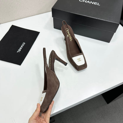 CC Block Slingback Coffee White Suede 743249