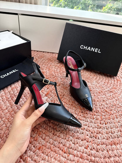 CC 26s T-Strap Slingback Pumps Black Leather 933222