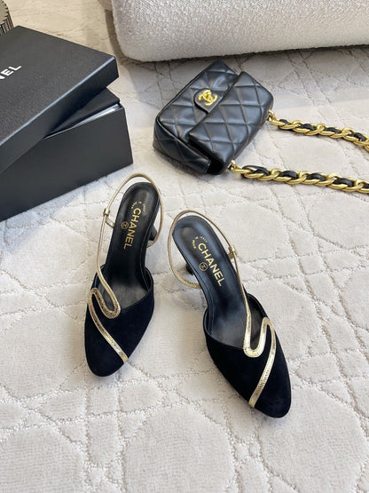CC Métiers d’art 2026 Slingback 7.5cm Gold Black Lambskin 808099