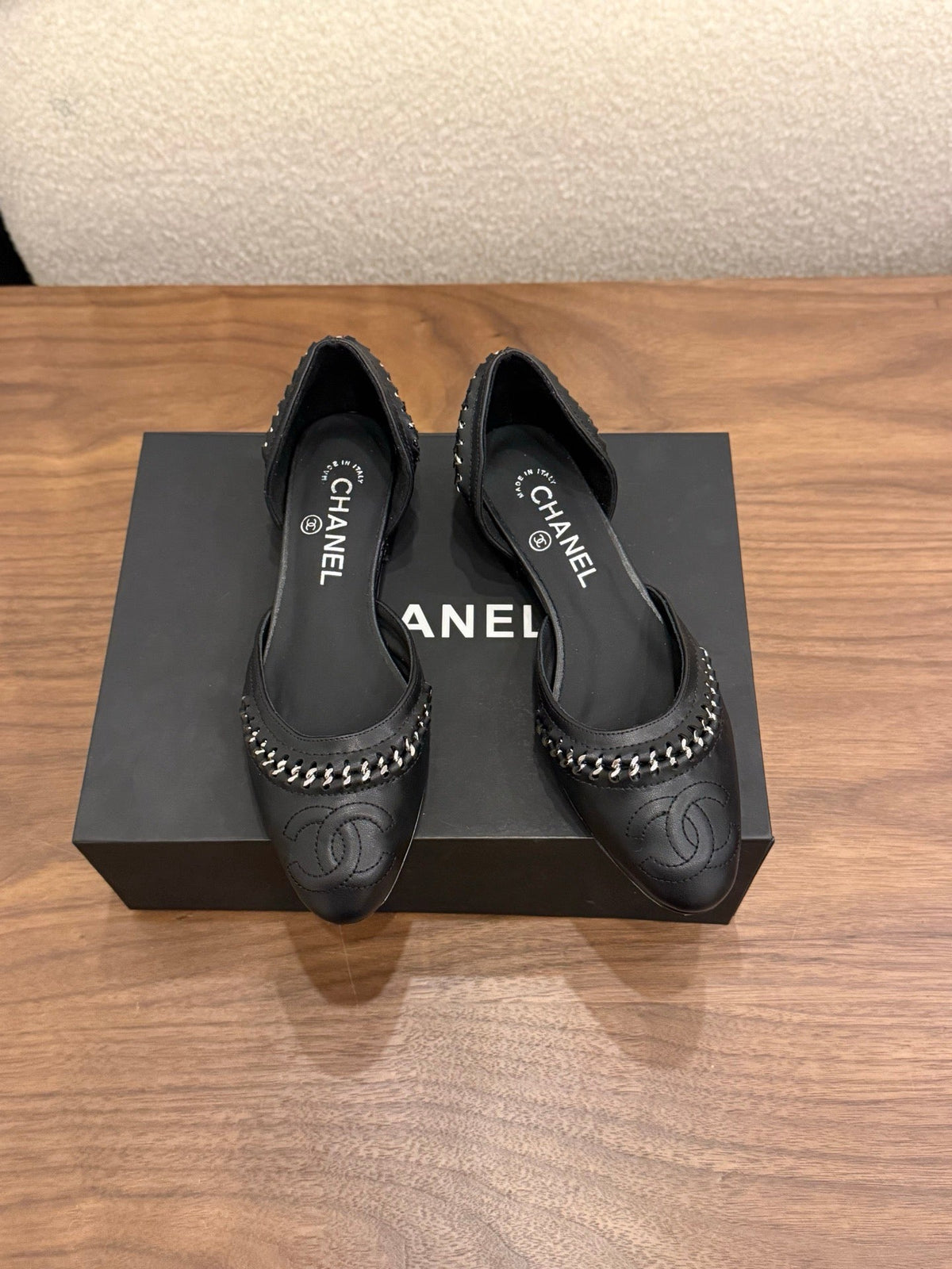 CC 2026 SlingBack Flat Braided Chain Black Calfskin 676191