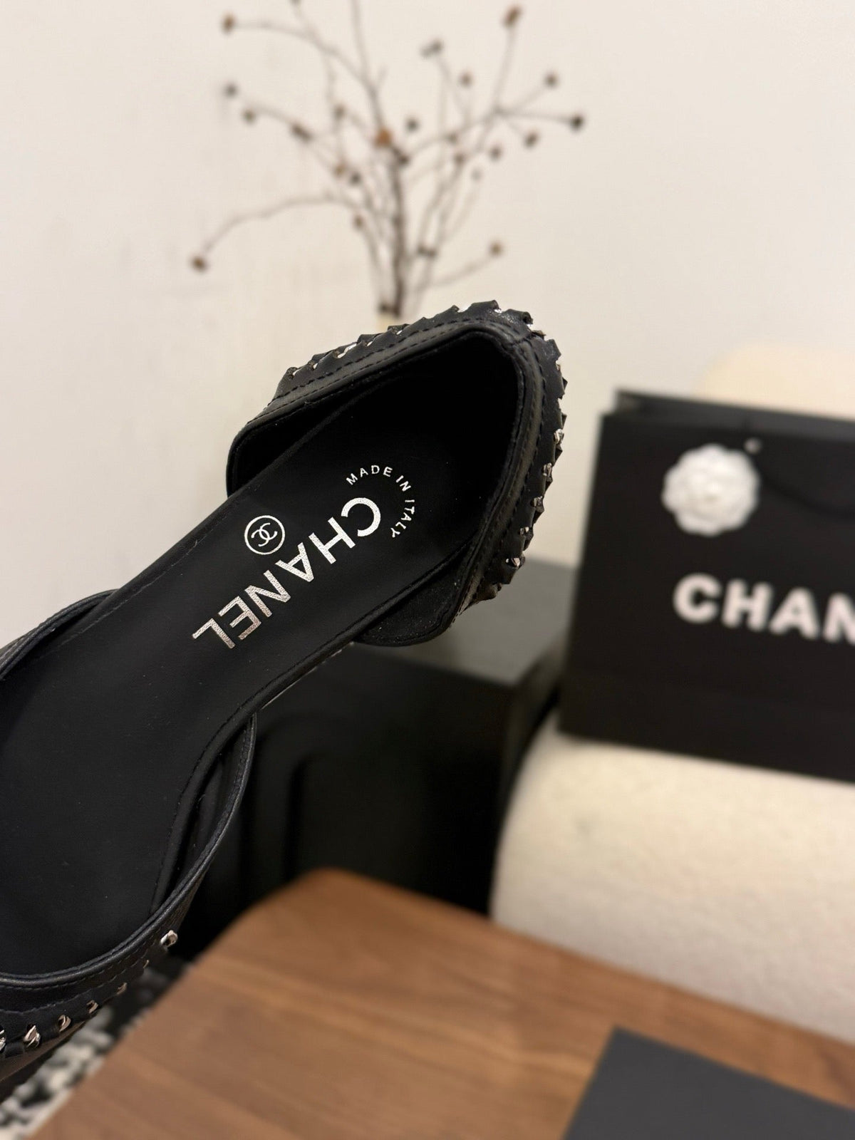 CC 2026 SlingBack Flat Braided Chain Black Calfskin 676191