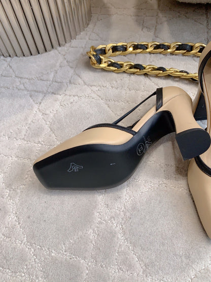CC 2026s Two-Tone Slingback 8.5cm Black Beige Leather 723689