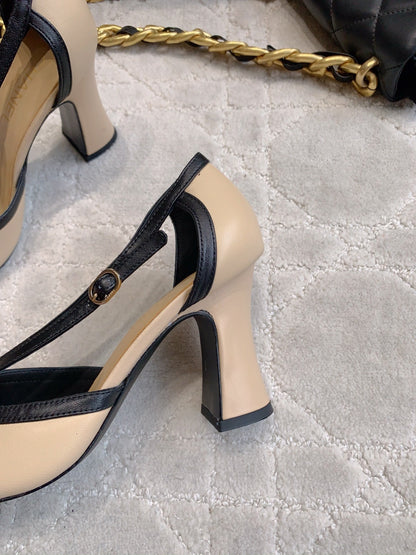 CC 2026s Two-Tone Slingback 8.5cm Black Beige Leather 723689