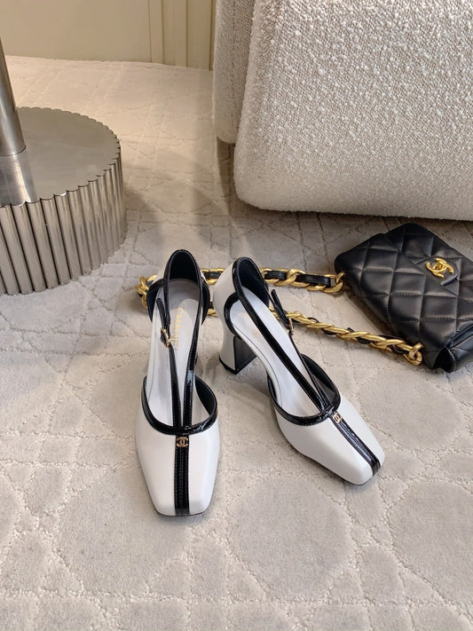 CC 2026s two-tone slingback 8.5cm White Patent Leather 723690