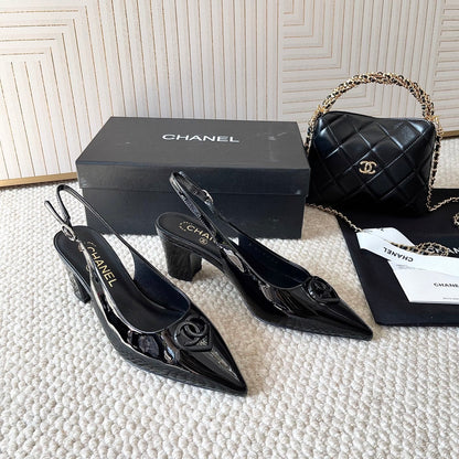 CC 26s Pointed-Toe Slingback Black Patent Leather 787142