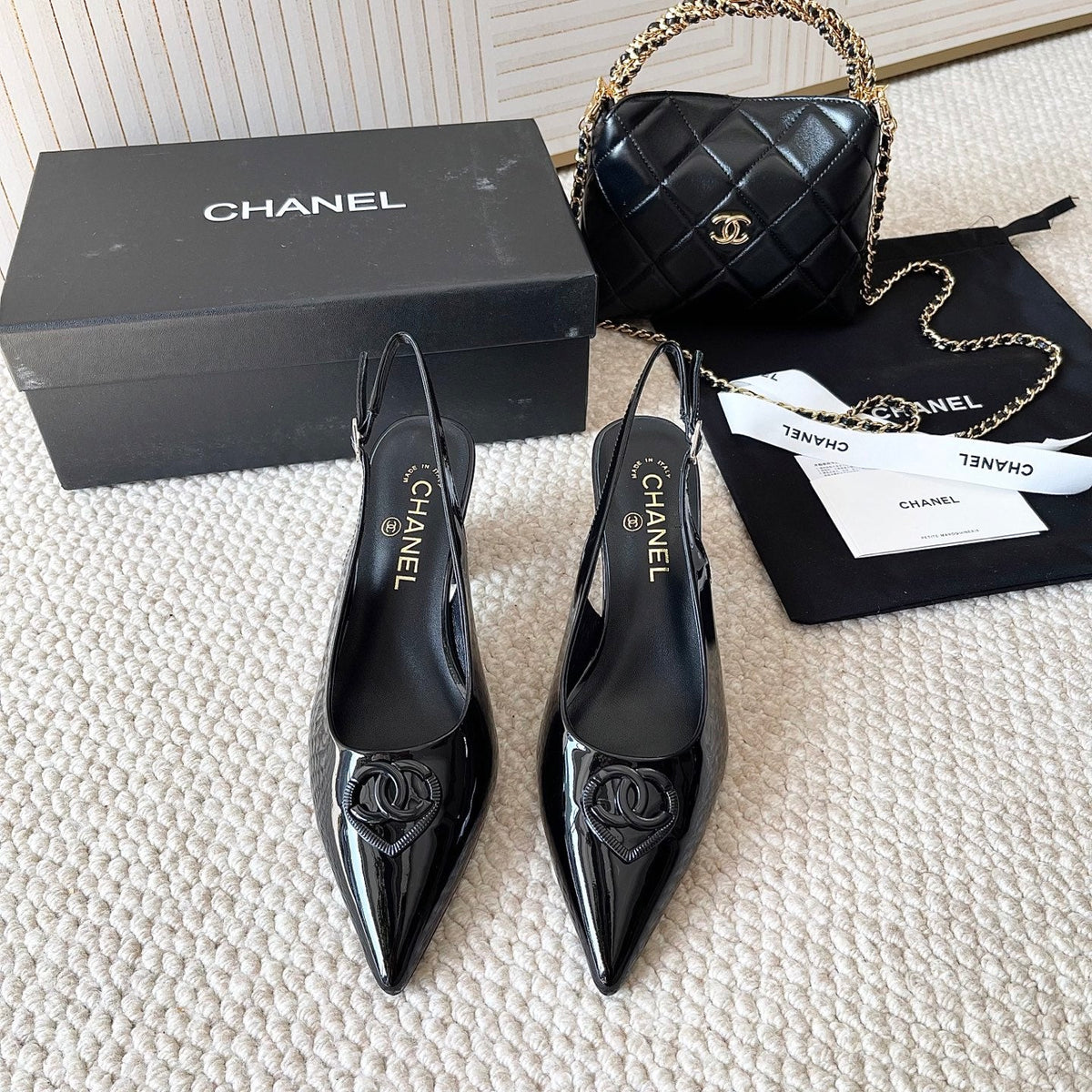CC 26s Pointed-Toe Slingback Black Patent Leather 787142