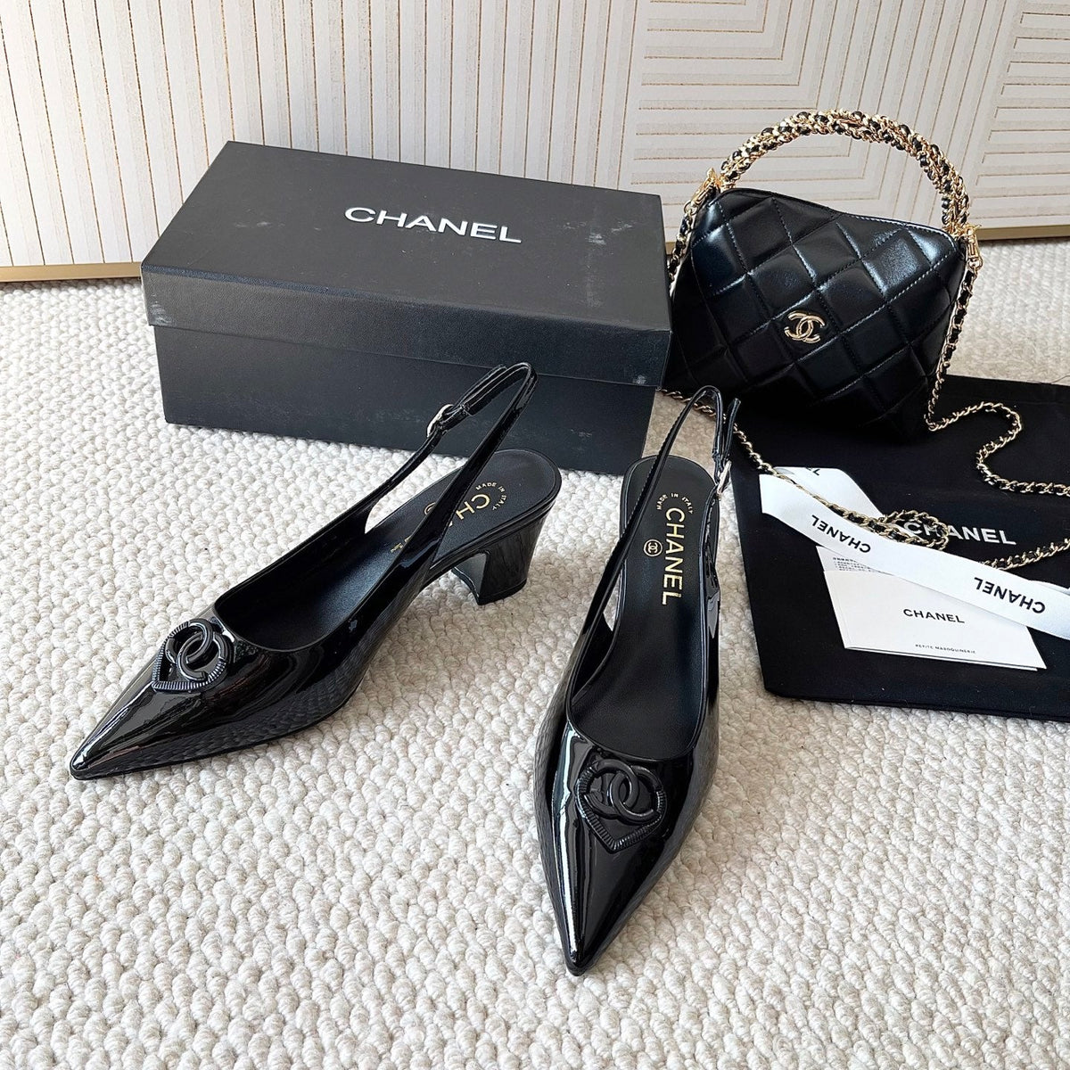 CC 26s Pointed-Toe Slingback Black Patent Leather 787142