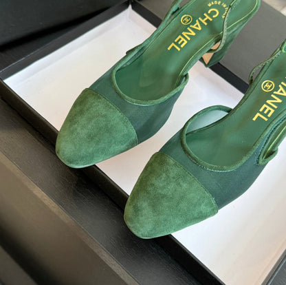 slingbacks 65 khaki green transparent fabric suede
