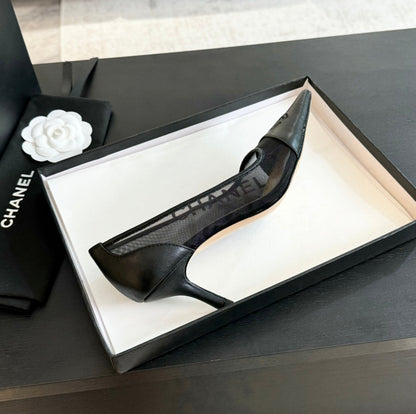 cc pump 6cm black transparent fabric lambskin