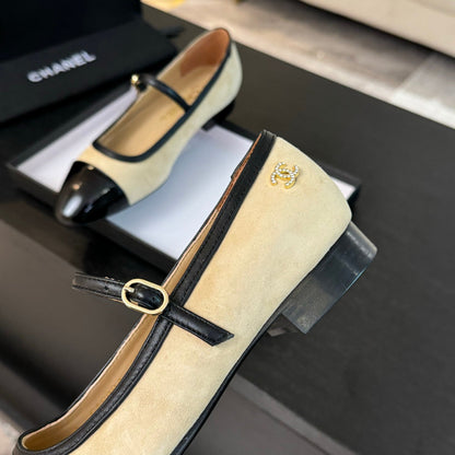 CC Mary Jane Black Beige Suede