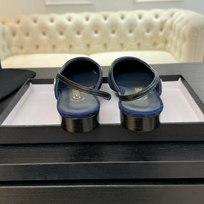 CC Slingback Black Drak Blue Suede