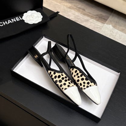 CC 26s Classic Slingback Flat Black Beige White Horsehair Patent Leather 907632